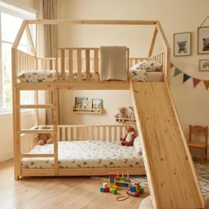 madera - Cama de madera de pino tipo casa niños - madera - madera