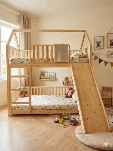madera - Cama de madera de pino tipo casa niños - madera - madera
